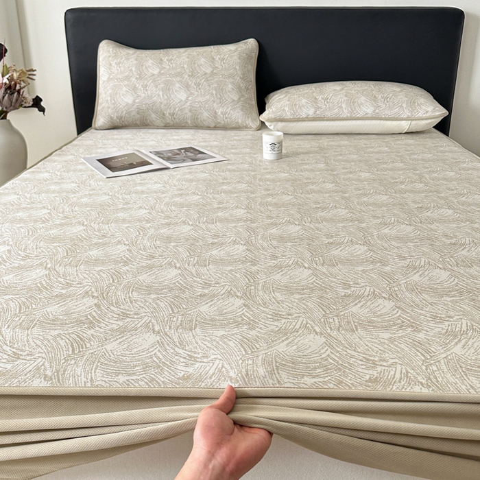 91家纺网 家纺一手货源 找家纺 鑫钰 2025新款A类进口PE高冷感凉席高端聚乙烯凉豆豆高克重480克冰丝凉席床笠三件套 冰肌-奶咖