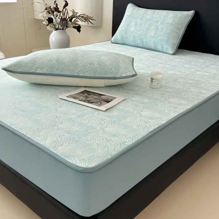 鑫钰 2025新款A类进口PE高冷感凉席高端聚乙烯凉豆豆高克重480克冰丝凉席床笠三件套 冰肌-水绿