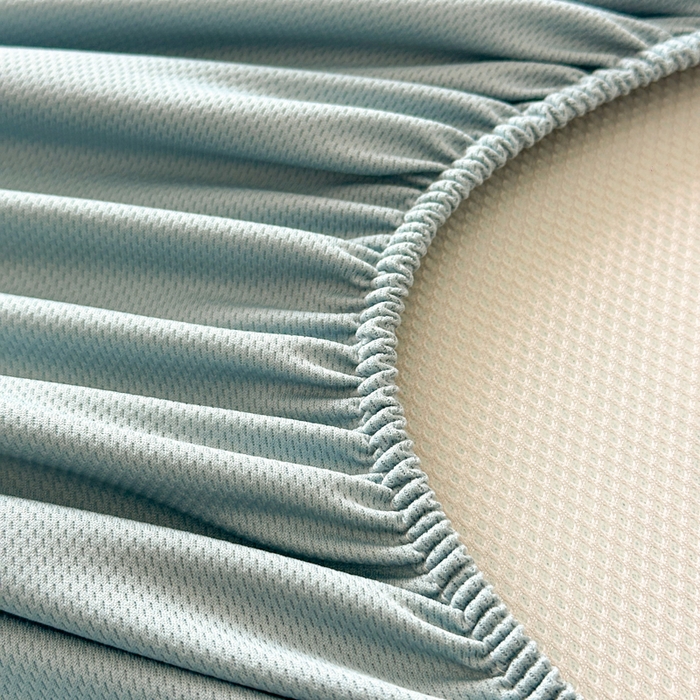 91家纺网 家纺一手货源 找家纺 鑫钰 2025新款A类进口PE高冷感凉席高端聚乙烯凉豆豆高克重480克冰丝凉席床笠三件套 冰肌-水绿