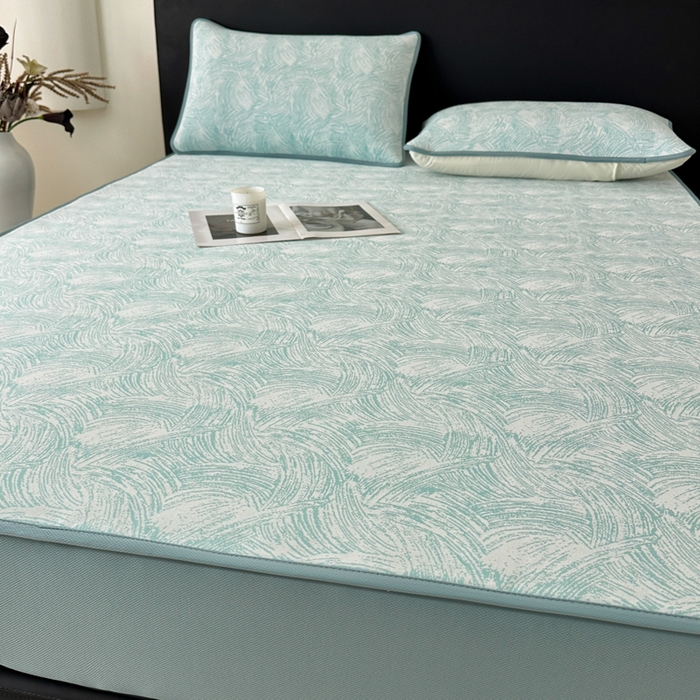 91家纺网 家纺一手货源 找家纺 鑫钰 2025新款A类进口PE高冷感凉席高端聚乙烯凉豆豆高克重480克冰丝凉席床笠三件套 冰肌-水绿