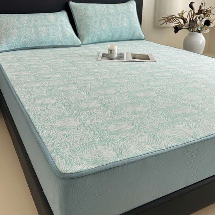 91家纺网 家纺一手货源 找家纺 鑫钰 2025新款A类进口PE高冷感凉席高端聚乙烯凉豆豆高克重480克冰丝凉席床笠三件套 冰肌-水绿