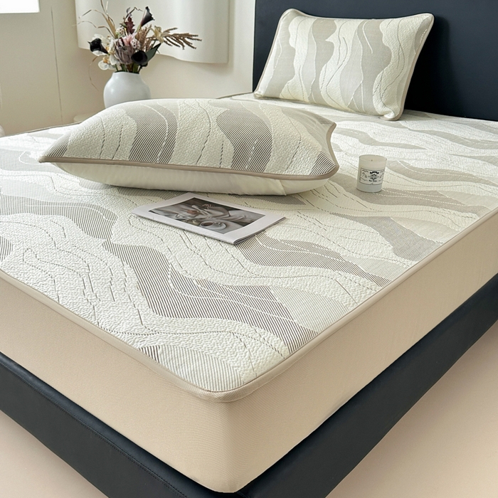 鑫钰 2025新款A类进口PE高冷感凉席高端聚乙烯凉豆豆高克重480克冰丝凉席床笠三件套 沁夏-奶咖