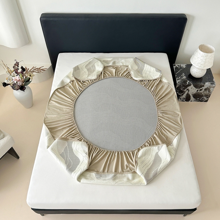 91家纺网 家纺一手货源 找家纺 鑫钰 2025新款A类进口PE高冷感凉席高端聚乙烯凉豆豆高克重480克冰丝凉席床笠三件套 沁夏-奶咖