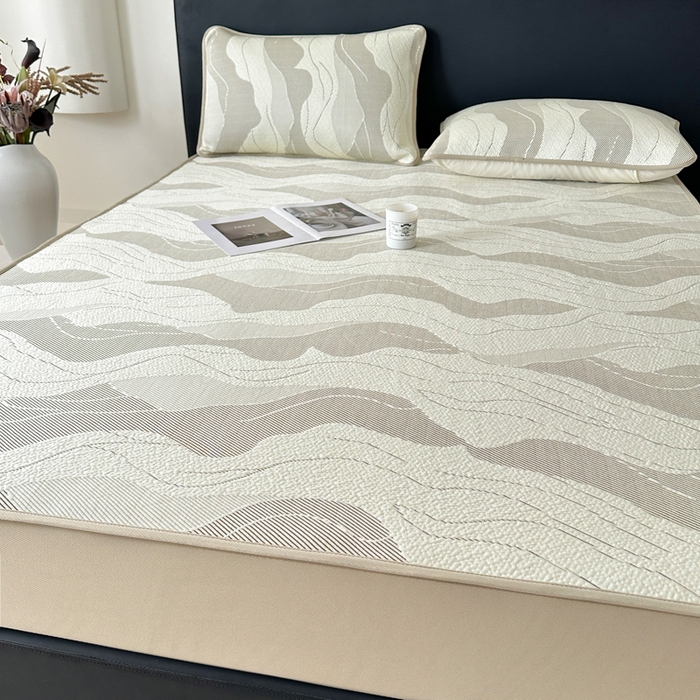 91家纺网 家纺一手货源 找家纺 鑫钰 2025新款A类进口PE高冷感凉席高端聚乙烯凉豆豆高克重480克冰丝凉席床笠三件套 沁夏-奶咖