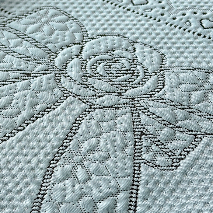 91家纺网 家纺一手货源 找家纺 鑫钰 2025新款A类进口PE高冷感凉席高端聚乙烯凉豆豆高克重480克冰丝凉席床笠三件套 山茶物语-蓝