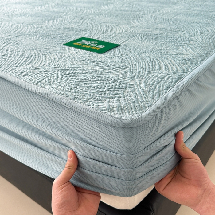 91家纺网 家纺一手货源 找家纺 鑫钰 2025新款A类进口PE高冷感凉席高端聚乙烯凉豆豆高克重480克冰丝凉席床笠三件套 云锦-冰川蓝