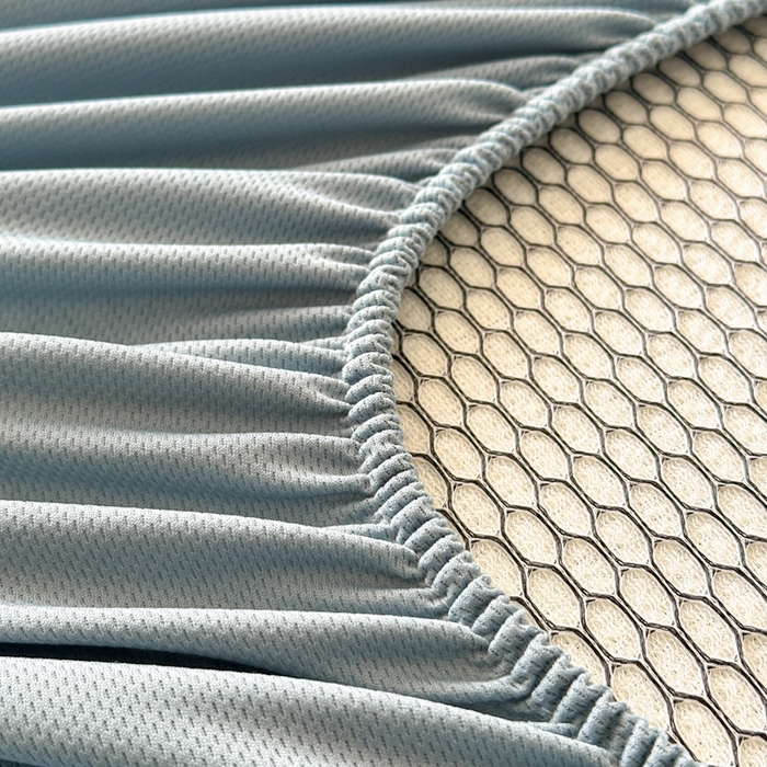 91家纺网 家纺一手货源 找家纺 鑫钰 2025新款A类进口PE高冷感凉席高端聚乙烯凉豆豆高克重480克冰丝凉席床笠三件套 云锦-冰川蓝