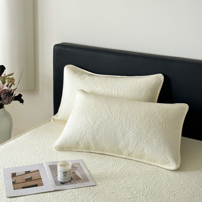 91家纺网 家纺一手货源 找家纺 鑫钰 2025新款A类进口PE高冷感凉席高端聚乙烯凉豆豆高克重480克冰丝凉席床笠三件套 云锦-奶白