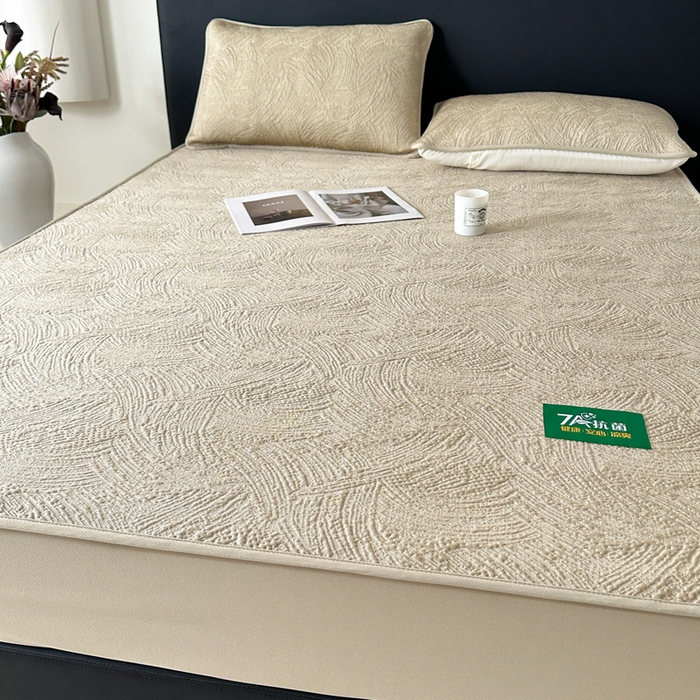 91家纺网 家纺一手货源 找家纺 鑫钰 2025新款A类进口PE高冷感凉席高端聚乙烯凉豆豆高克重480克冰丝凉席床笠三件套 云锦-奶咖