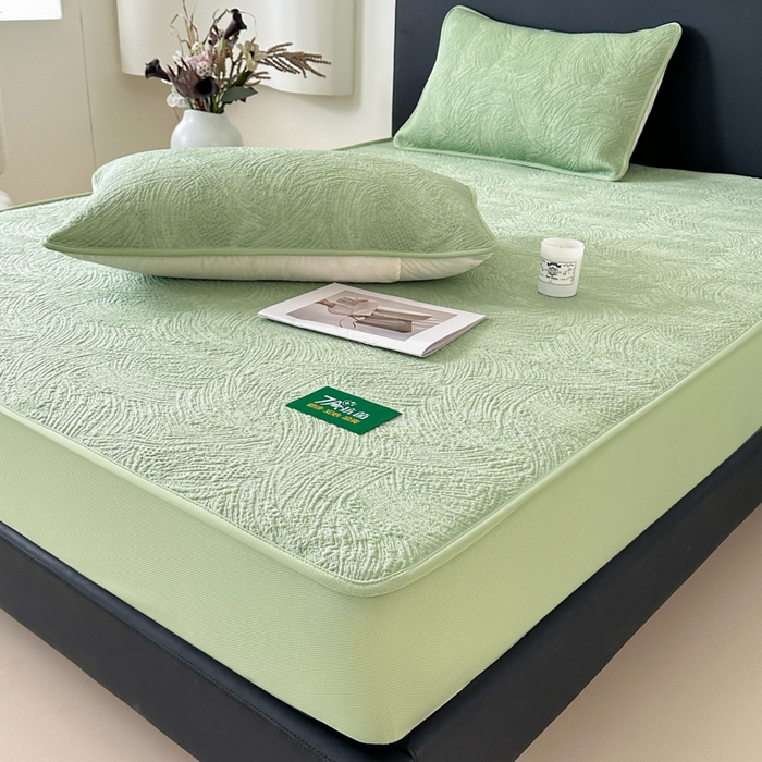 鑫钰 2025新款A类进口PE高冷感凉席高端聚乙烯凉豆豆高克重480克冰丝凉席床笠三件套 云锦-水绿