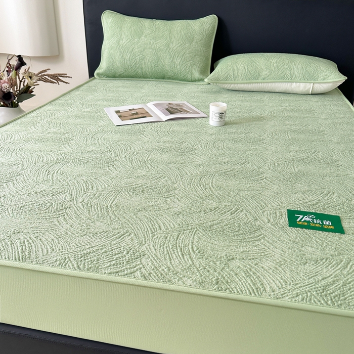 91家纺网 家纺一手货源 找家纺 鑫钰 2025新款A类进口PE高冷感凉席高端聚乙烯凉豆豆高克重480克冰丝凉席床笠三件套 云锦-水绿