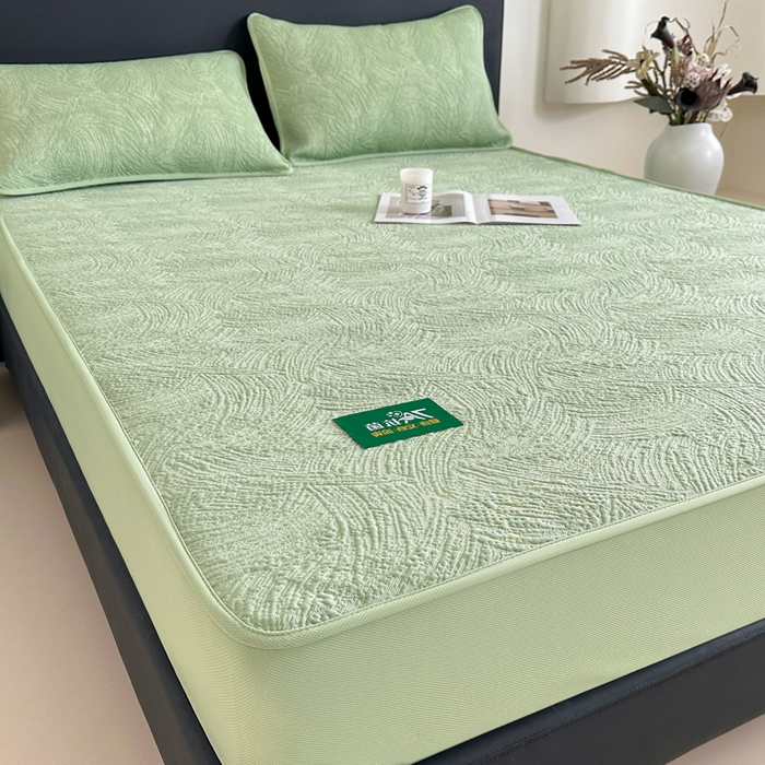 91家纺网 家纺一手货源 找家纺 鑫钰 2025新款A类进口PE高冷感凉席高端聚乙烯凉豆豆高克重480克冰丝凉席床笠三件套 云锦-水绿