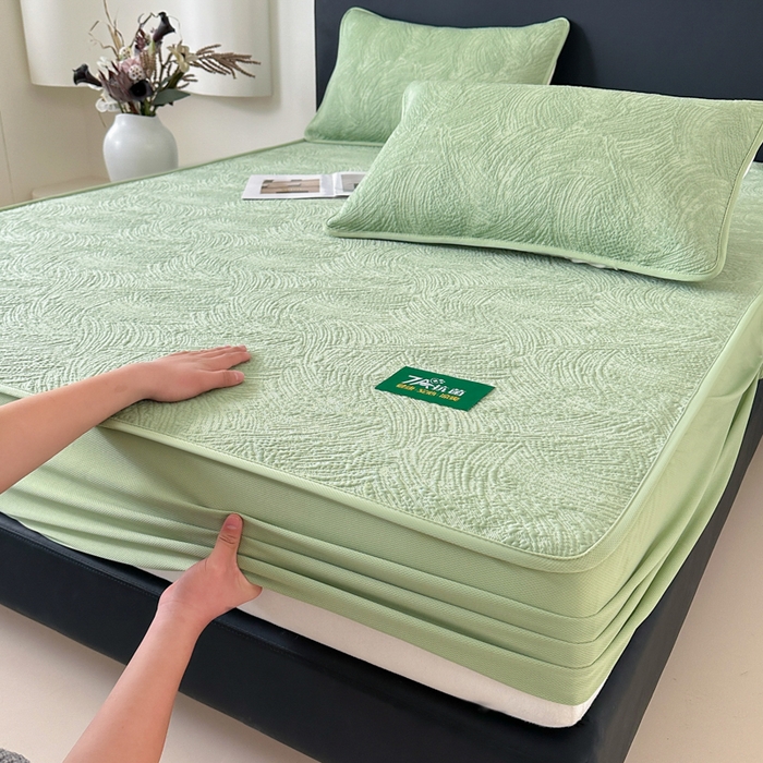 91家纺网 家纺一手货源 找家纺 鑫钰 2025新款A类进口PE高冷感凉席高端聚乙烯凉豆豆高克重480克冰丝凉席床笠三件套 云锦-水绿