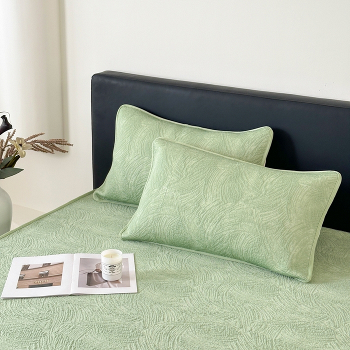 91家纺网 家纺一手货源 找家纺 鑫钰 2025新款A类进口PE高冷感凉席高端聚乙烯凉豆豆高克重480克冰丝凉席床笠三件套 云锦-水绿