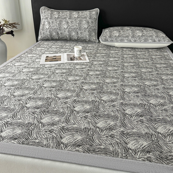 91家纺网 家纺一手货源 找家纺 鑫钰 2025新款A类进口PE高冷感凉席高端聚乙烯凉豆豆高克重480克冰丝凉席床席三件套 冰肌-墨灰