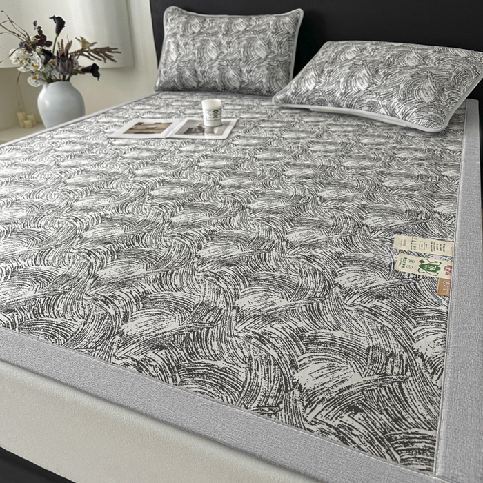 91家纺网 家纺一手货源 找家纺 鑫钰 2025新款A类进口PE高冷感凉席高端聚乙烯凉豆豆高克重480克冰丝凉席床席三件套 冰肌-墨灰