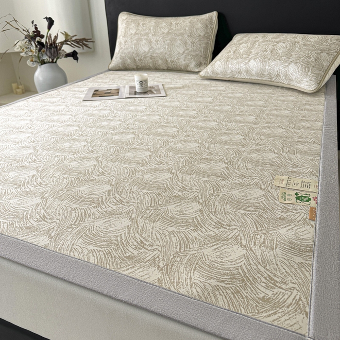 91家纺网 家纺一手货源 找家纺 鑫钰 2025新款A类进口PE高冷感凉席高端聚乙烯凉豆豆高克重480克冰丝凉席床席三件套 冰肌-奶咖