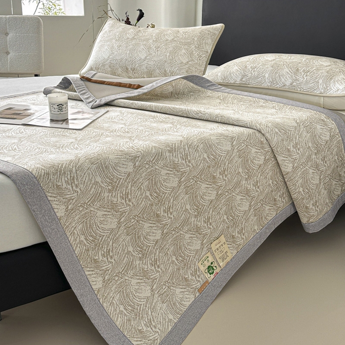 91家纺网 家纺一手货源 找家纺 鑫钰 2025新款A类进口PE高冷感凉席高端聚乙烯凉豆豆高克重480克冰丝凉席床席三件套 冰肌-奶咖