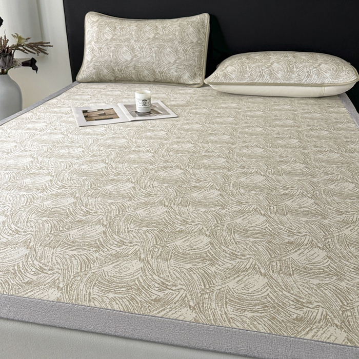 91家纺网 家纺一手货源 找家纺 鑫钰 2025新款A类进口PE高冷感凉席高端聚乙烯凉豆豆高克重480克冰丝凉席床席三件套 冰肌-奶咖