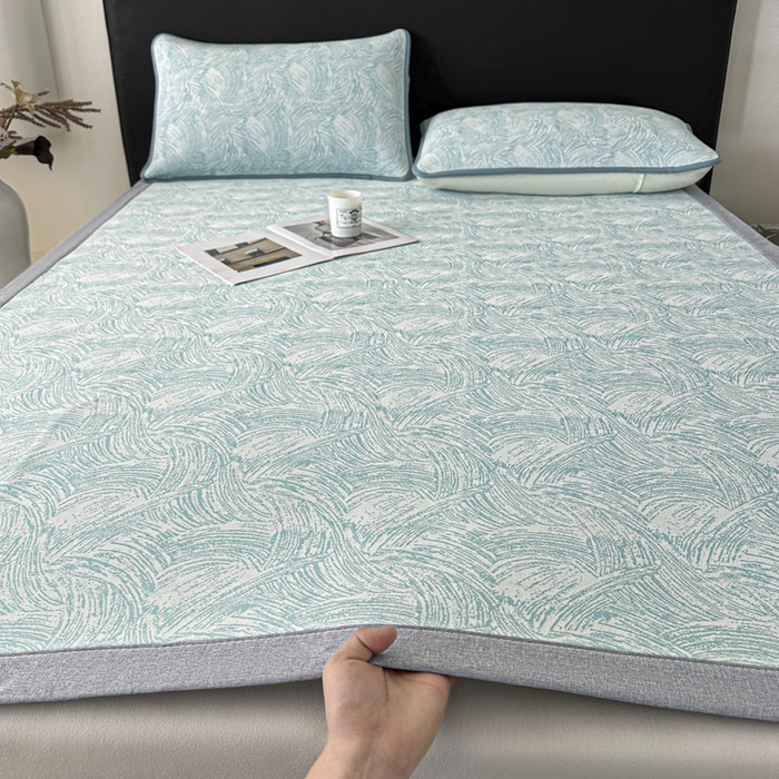 鑫钰 2025新款A类进口PE高冷感凉席高端聚乙烯凉豆豆高克重480克冰丝凉席床席三件套 冰肌-水绿