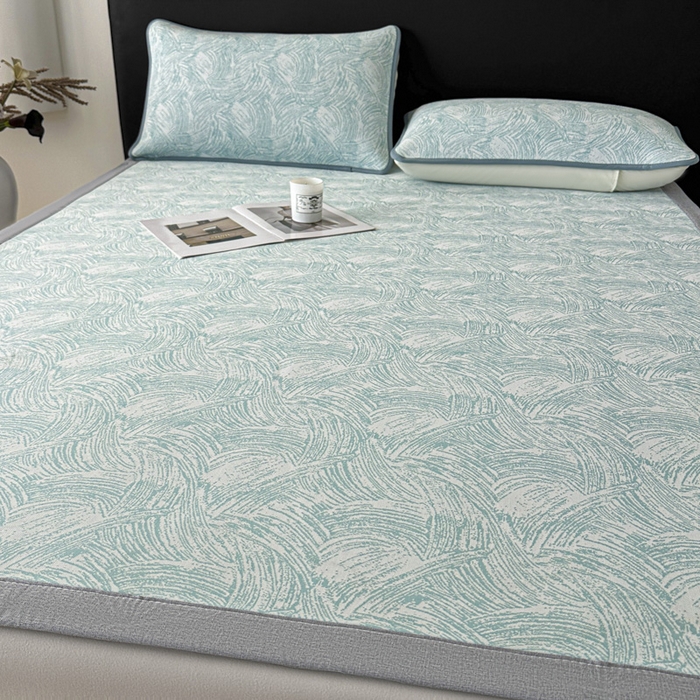 91家纺网 家纺一手货源 找家纺 鑫钰 2025新款A类进口PE高冷感凉席高端聚乙烯凉豆豆高克重480克冰丝凉席床席三件套 冰肌-水绿