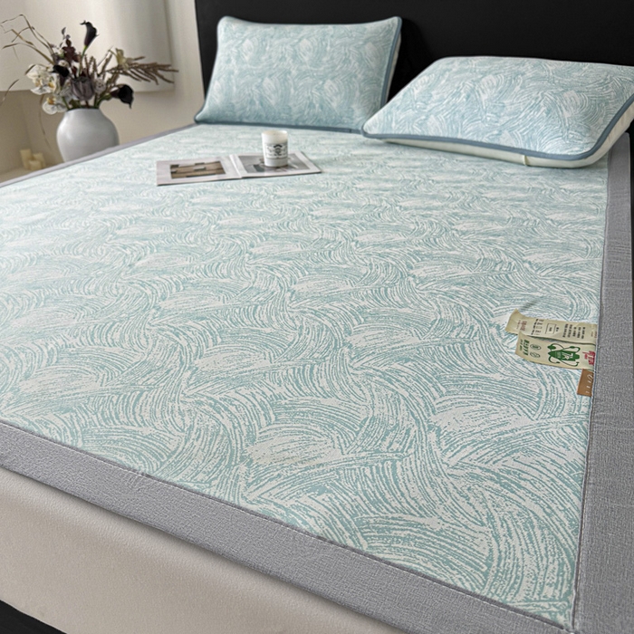 91家纺网 家纺一手货源 找家纺 鑫钰 2025新款A类进口PE高冷感凉席高端聚乙烯凉豆豆高克重480克冰丝凉席床席三件套 冰肌-水绿