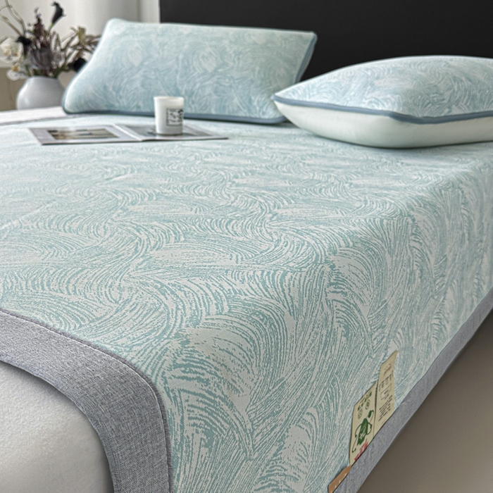 91家纺网 家纺一手货源 找家纺 鑫钰 2025新款A类进口PE高冷感凉席高端聚乙烯凉豆豆高克重480克冰丝凉席床席三件套 冰肌-水绿