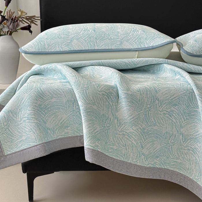 91家纺网 家纺一手货源 找家纺 鑫钰 2025新款A类进口PE高冷感凉席高端聚乙烯凉豆豆高克重480克冰丝凉席床席三件套 冰肌-水绿