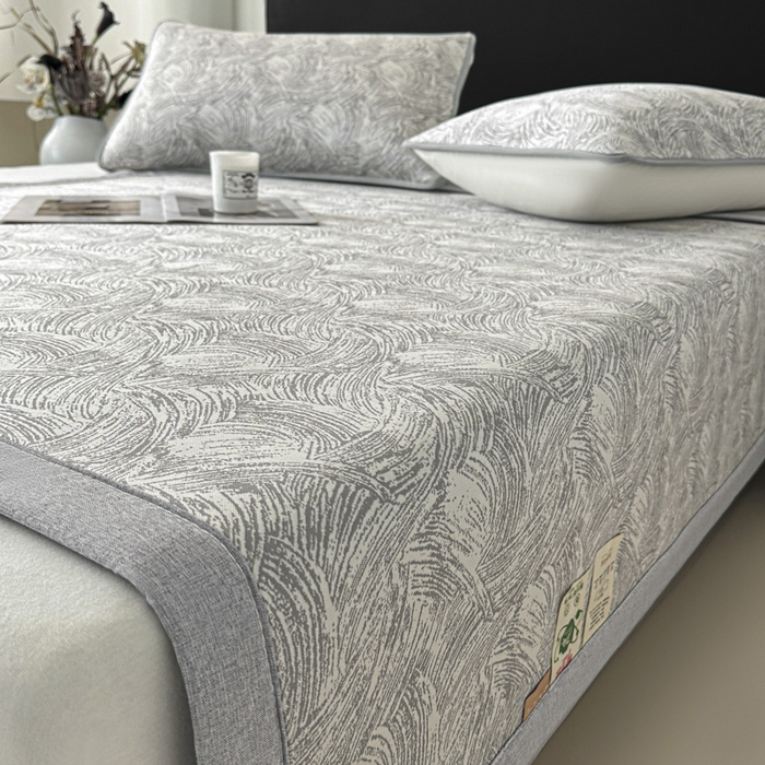 91家纺网 家纺一手货源 找家纺 鑫钰 2025新款A类进口PE高冷感凉席高端聚乙烯凉豆豆高克重480克冰丝凉席床席三件套 冰肌-银灰