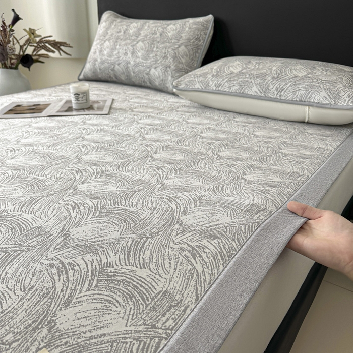 91家纺网 家纺一手货源 找家纺 鑫钰 2025新款A类进口PE高冷感凉席高端聚乙烯凉豆豆高克重480克冰丝凉席床席三件套 冰肌-银灰