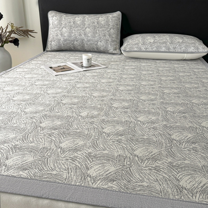 91家纺网 家纺一手货源 找家纺 鑫钰 2025新款A类进口PE高冷感凉席高端聚乙烯凉豆豆高克重480克冰丝凉席床席三件套 冰肌-银灰