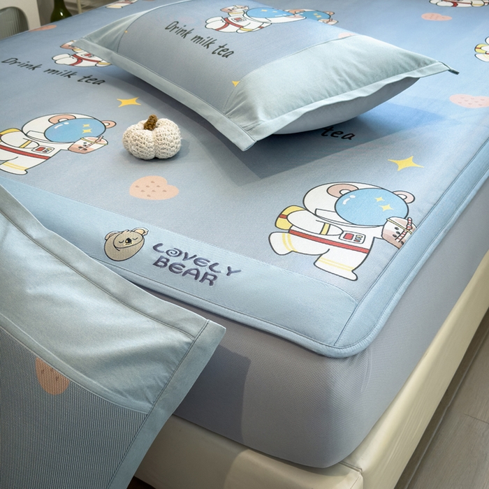 91家纺网 家纺一手货源 找家纺 全季家居 2025新款A类抗菌防螨数码印花冰藤席凉席席子 宇航员 床笠