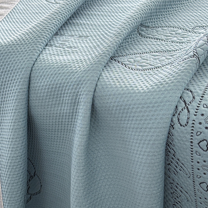 91家纺网 家纺一手货源 找家纺 鑫钰 2025新款A类进口PE高冷感凉席高端聚乙烯凉豆豆高克重480克冰丝凉席床席三件套 山茶物语-蓝