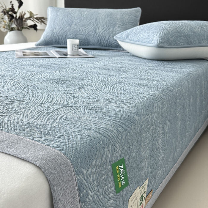 91家纺网 家纺一手货源 找家纺 鑫钰 2025新款A类进口PE高冷感凉席高端聚乙烯凉豆豆高克重480克冰丝凉席床席三件套 云锦-冰川蓝