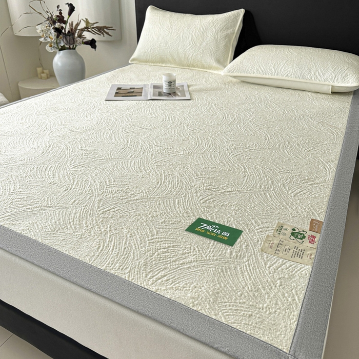 91家纺网 家纺一手货源 找家纺 鑫钰 2025新款A类进口PE高冷感凉席高端聚乙烯凉豆豆高克重480克冰丝凉席床席三件套 云锦-奶白