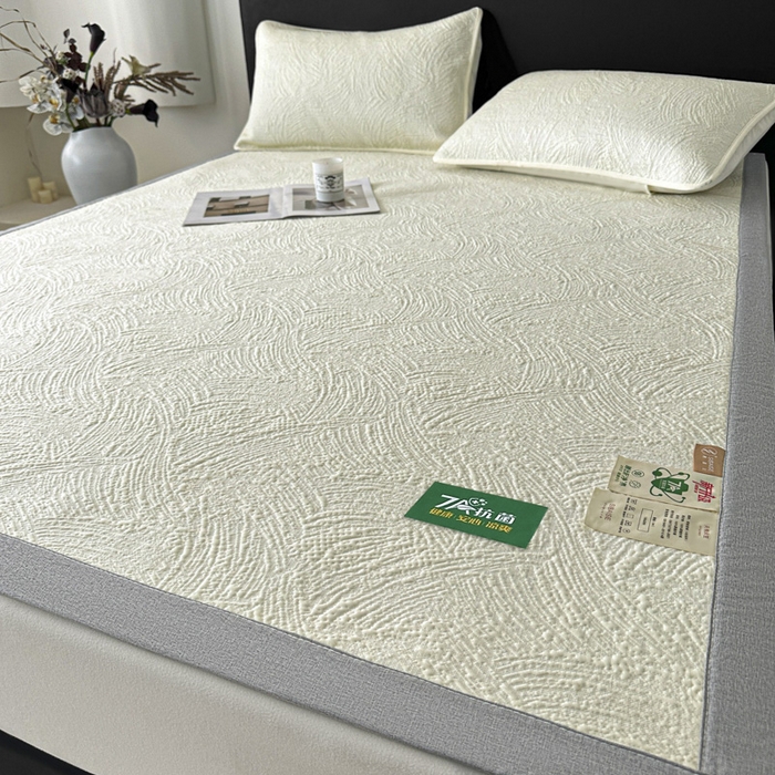 91家纺网 家纺一手货源 找家纺 鑫钰 2025新款A类进口PE高冷感凉席高端聚乙烯凉豆豆高克重480克冰丝凉席床席三件套 云锦-奶白