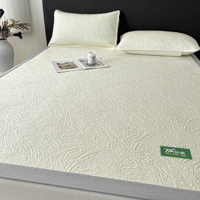 91家纺网 家纺一手货源 找家纺 鑫钰 2025新款A类进口PE高冷感凉席高端聚乙烯凉豆豆高克重480克冰丝凉席床席三件套 云锦-奶白