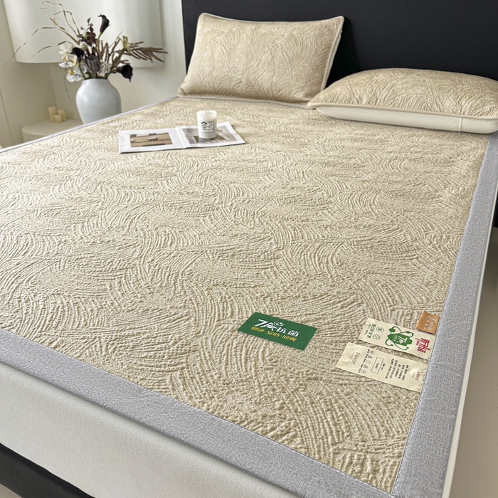 91家纺网 家纺一手货源 找家纺 鑫钰 2025新款A类进口PE高冷感凉席高端聚乙烯凉豆豆高克重480克冰丝凉席床席三件套 云锦-奶咖