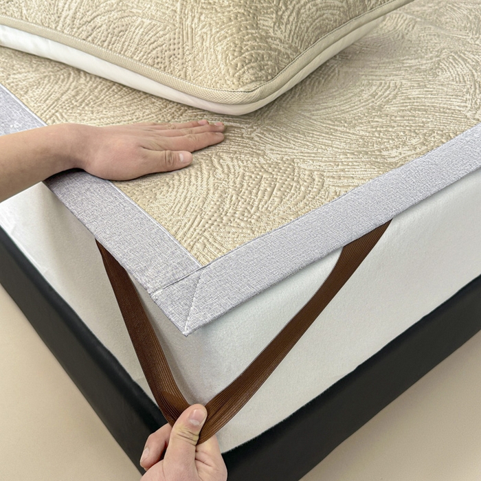 91家纺网 家纺一手货源 找家纺 鑫钰 2025新款A类进口PE高冷感凉席高端聚乙烯凉豆豆高克重480克冰丝凉席床席三件套 云锦-奶咖