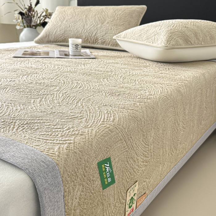 91家纺网 家纺一手货源 找家纺 鑫钰 2025新款A类进口PE高冷感凉席高端聚乙烯凉豆豆高克重480克冰丝凉席床席三件套 云锦-奶咖