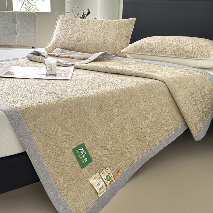 91家纺网 家纺一手货源 找家纺 鑫钰 2025新款A类进口PE高冷感凉席高端聚乙烯凉豆豆高克重480克冰丝凉席床席三件套 云锦-奶咖