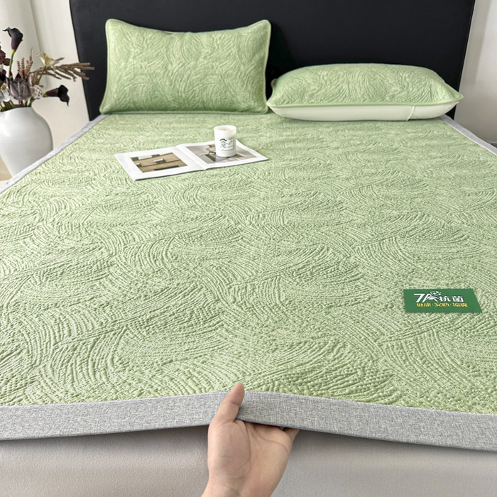 鑫钰 2025新款A类进口PE高冷感凉席高端聚乙烯凉豆豆高克重480克冰丝凉席床席三件套 云锦-水绿