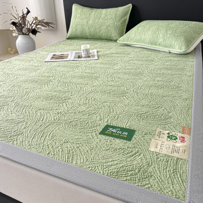 91家纺网 家纺一手货源 找家纺 鑫钰 2025新款A类进口PE高冷感凉席高端聚乙烯凉豆豆高克重480克冰丝凉席床席三件套 云锦-水绿
