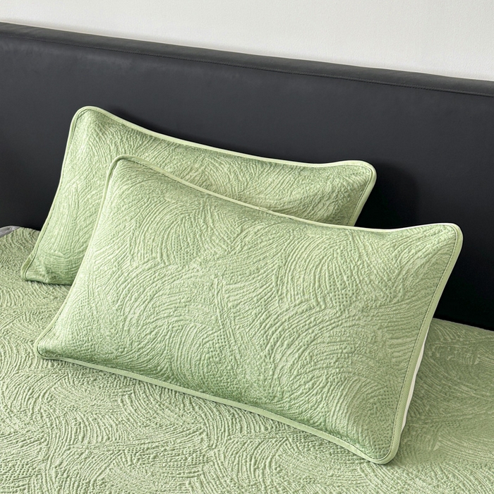 91家纺网 家纺一手货源 找家纺 鑫钰 2025新款A类进口PE高冷感凉席高端聚乙烯凉豆豆高克重480克冰丝凉席床席三件套 云锦-水绿