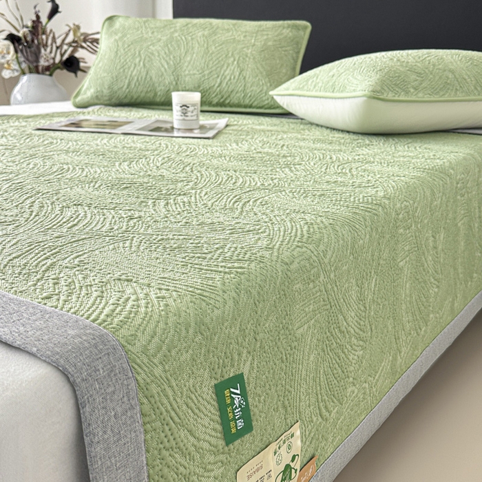 91家纺网 家纺一手货源 找家纺 鑫钰 2025新款A类进口PE高冷感凉席高端聚乙烯凉豆豆高克重480克冰丝凉席床席三件套 云锦-水绿