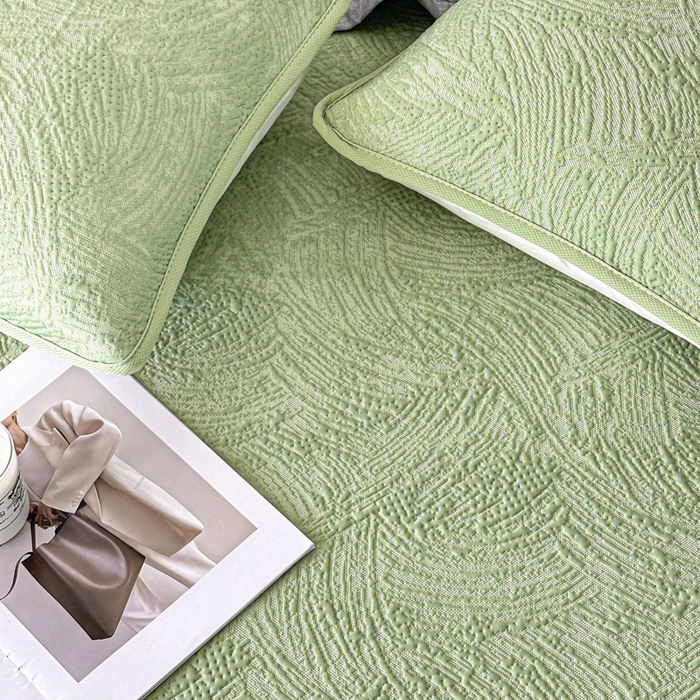 91家纺网 家纺一手货源 找家纺 鑫钰 2025新款A类进口PE高冷感凉席高端聚乙烯凉豆豆高克重480克冰丝凉席床席三件套 云锦-水绿