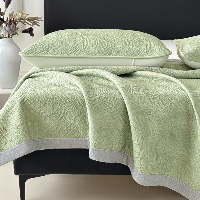 91家纺网 家纺一手货源 找家纺 鑫钰 2025新款A类进口PE高冷感凉席高端聚乙烯凉豆豆高克重480克冰丝凉席床席三件套 云锦-水绿