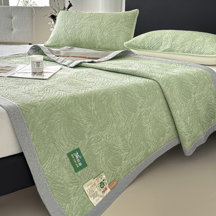 91家纺网 家纺一手货源 找家纺 鑫钰 2025新款A类进口PE高冷感凉席高端聚乙烯凉豆豆高克重480克冰丝凉席床席三件套 云锦-水绿