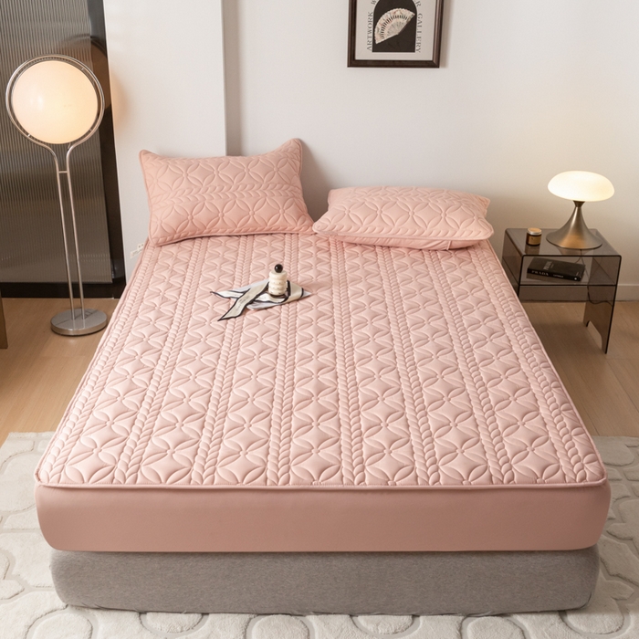 91家纺网 家纺一手货源 找家纺 鑫钰 2025新款防水夹棉防水床笠-花穗 花穗-豆沙粉