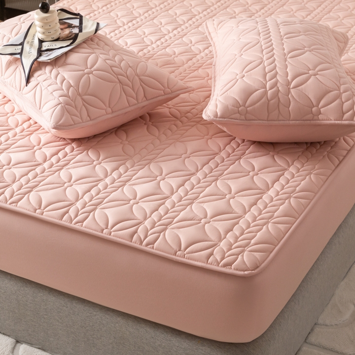 91家纺网 家纺一手货源 找家纺 鑫钰 2025新款防水夹棉防水床笠-花穗 花穗-豆沙粉